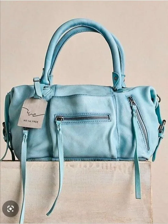 NEW Free People Baby Emerson Tote Womens Sail Blue Leather Boho Contemporary - Picture 1 of 8